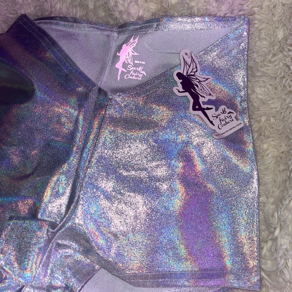New Silver Holographic Rave Shorts - Picture 3 of 7